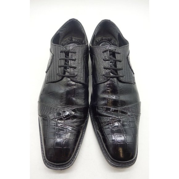 Stacy Adams Black Reptile Eel Print Leather Cap Toe Oxfords Shoes Men\'s 9.5 W main image 7